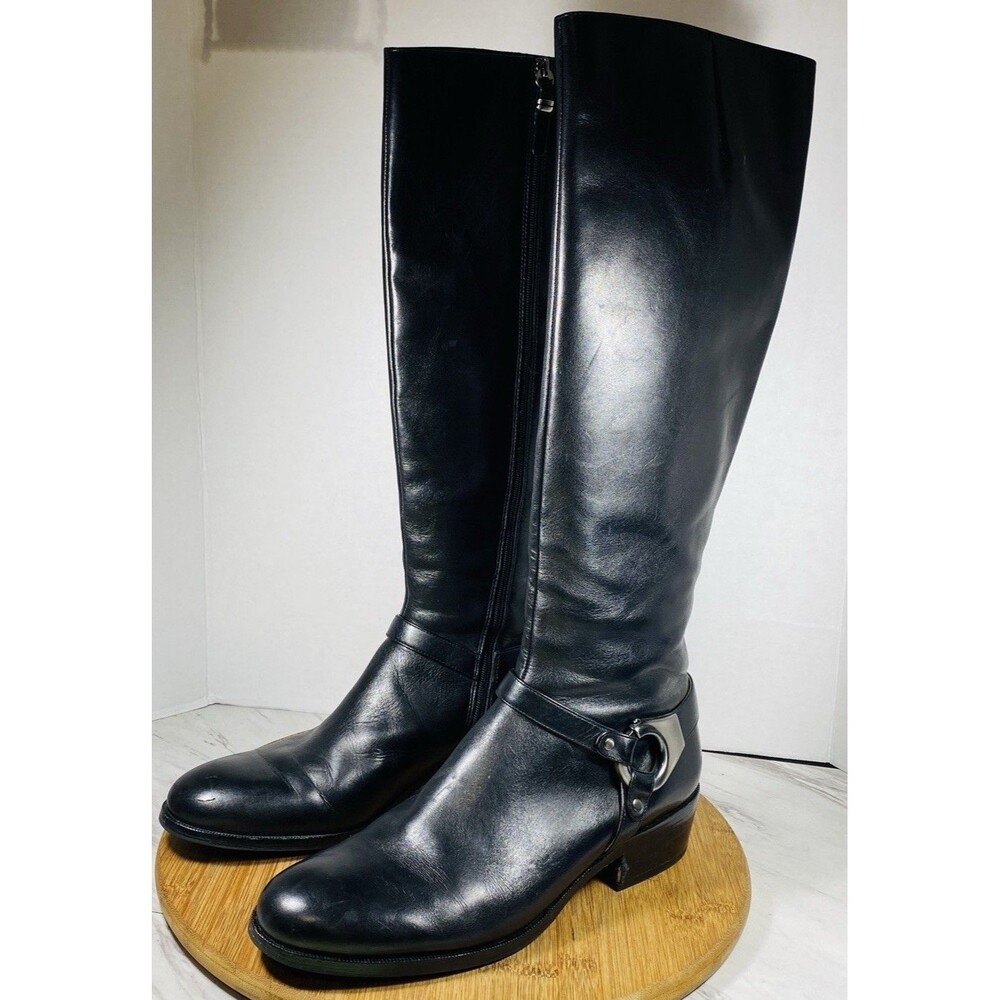Via Spiga Women's Sz 10M Zip up 17.5β high Harness Riding LeatherBoots Heel 1.5β